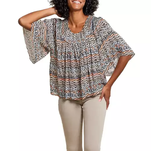 Women's Tribal Printed Dot Flutter Sleeve Blouse 3 Women's Tribal Printed Dot Flutter Sleeve Blouse