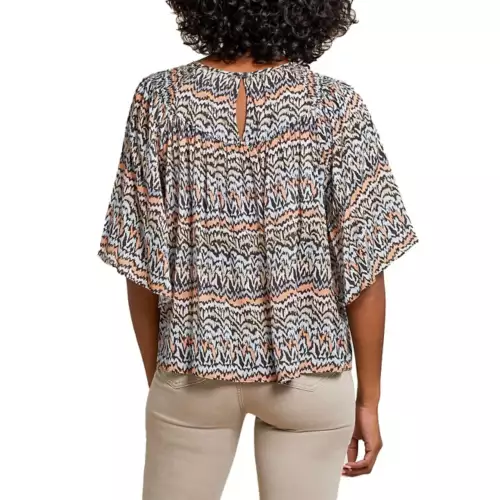 Women's Tribal Printed Dot Flutter Sleeve Blouse 4 Women's Tribal Printed Dot Flutter Sleeve Blouse - Image 2